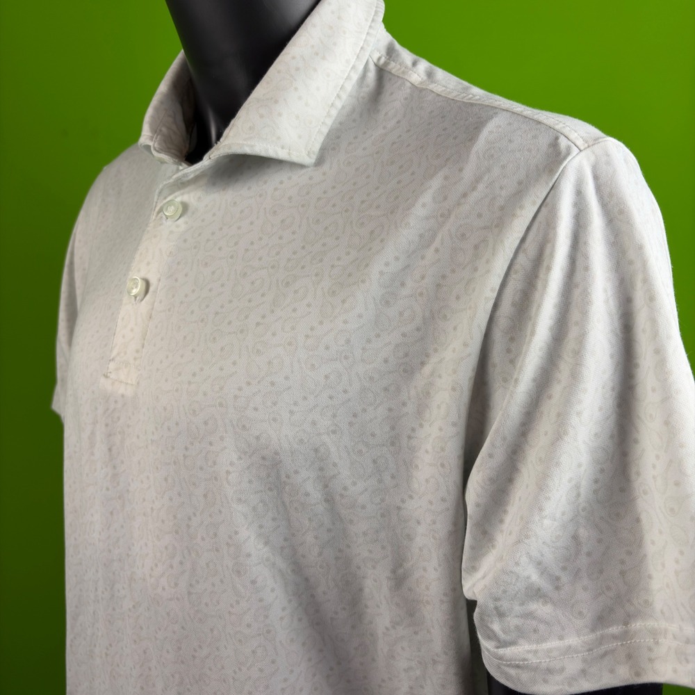 CREMIEUX PERFORMANCE Polo Geometric AOP Mens XL White Short Sleeve Golf Shirt